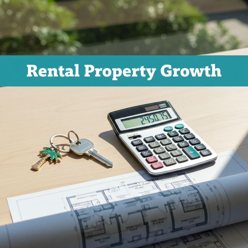 House keys sit on a desk beside a calculator and a residential property blueprint.