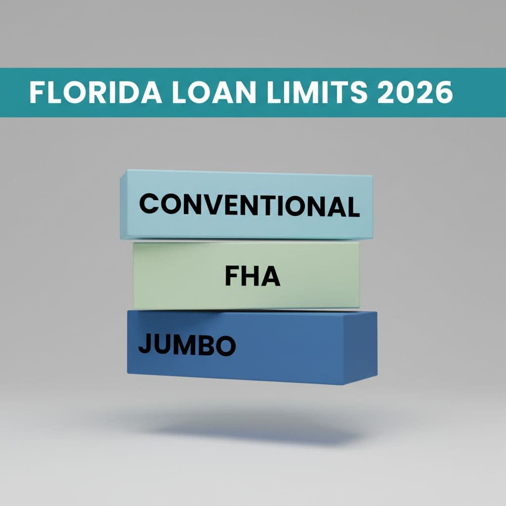 Florida loan limits visual with Conventional, FHA, and Jumbo loan blocks for 2026